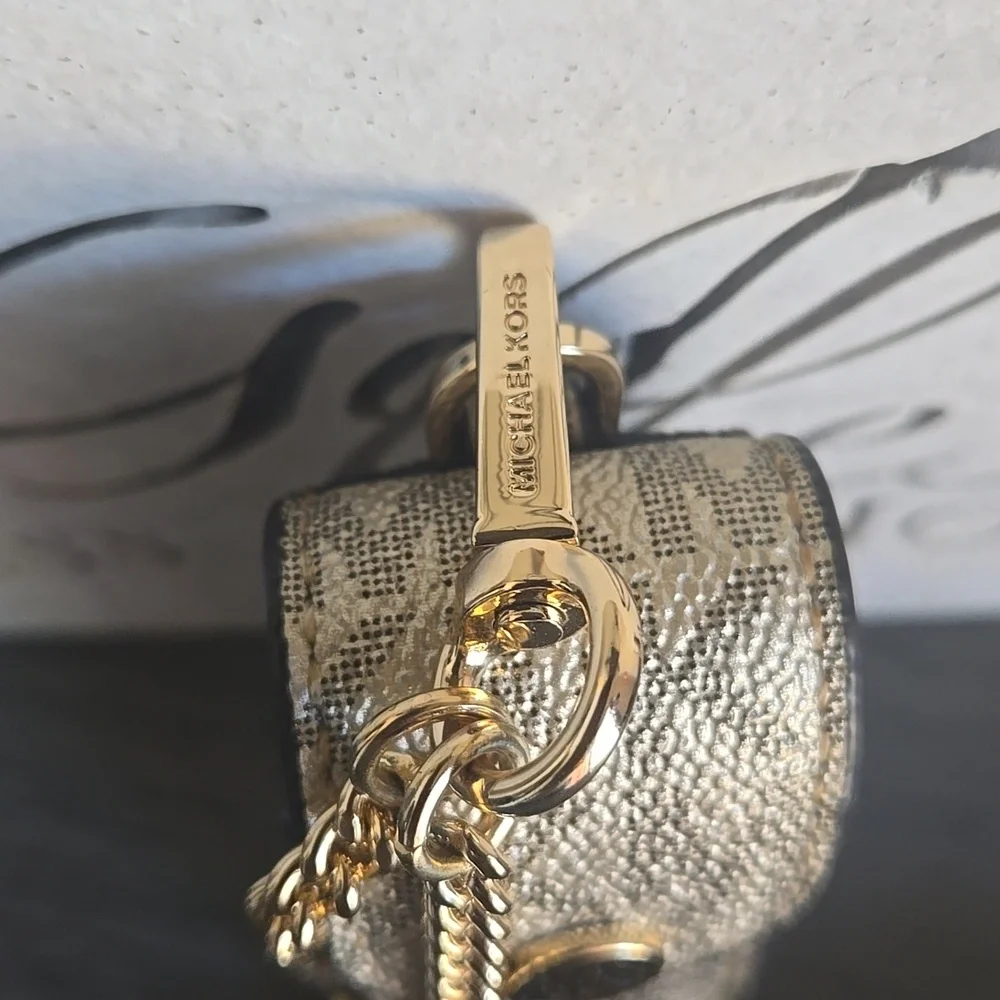 Michael Kors Logo Metallic Gold Lipstick Holder with Gold Chain